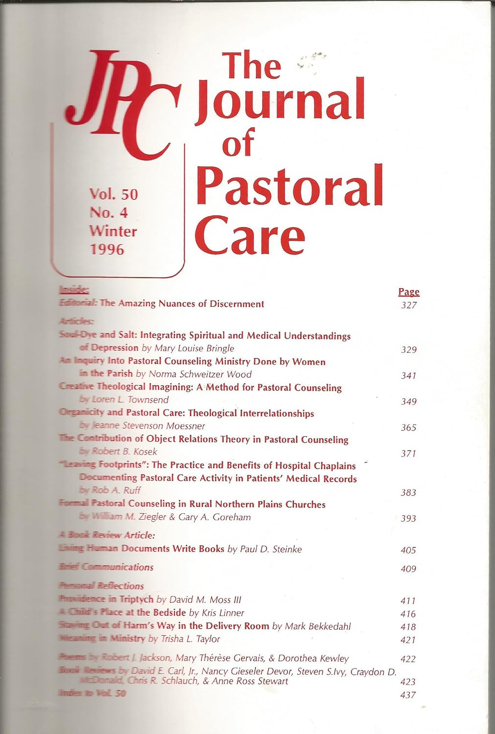 The Journal of Pastoral Care: Volume 50, Number 4, Winter 1996