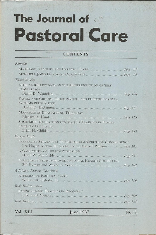 The Journal of Pastoral Care (Volume 41, Number 2)