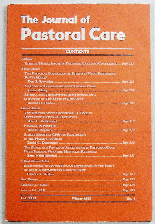The Journal of Pastoral Care, Winter 1988