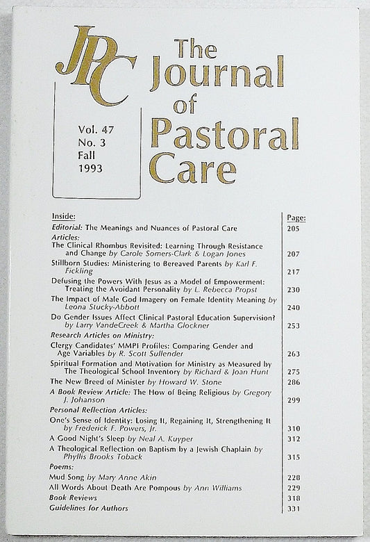 The Journal of Pastoral Care: Volume 47, Number 3, Fall 1993